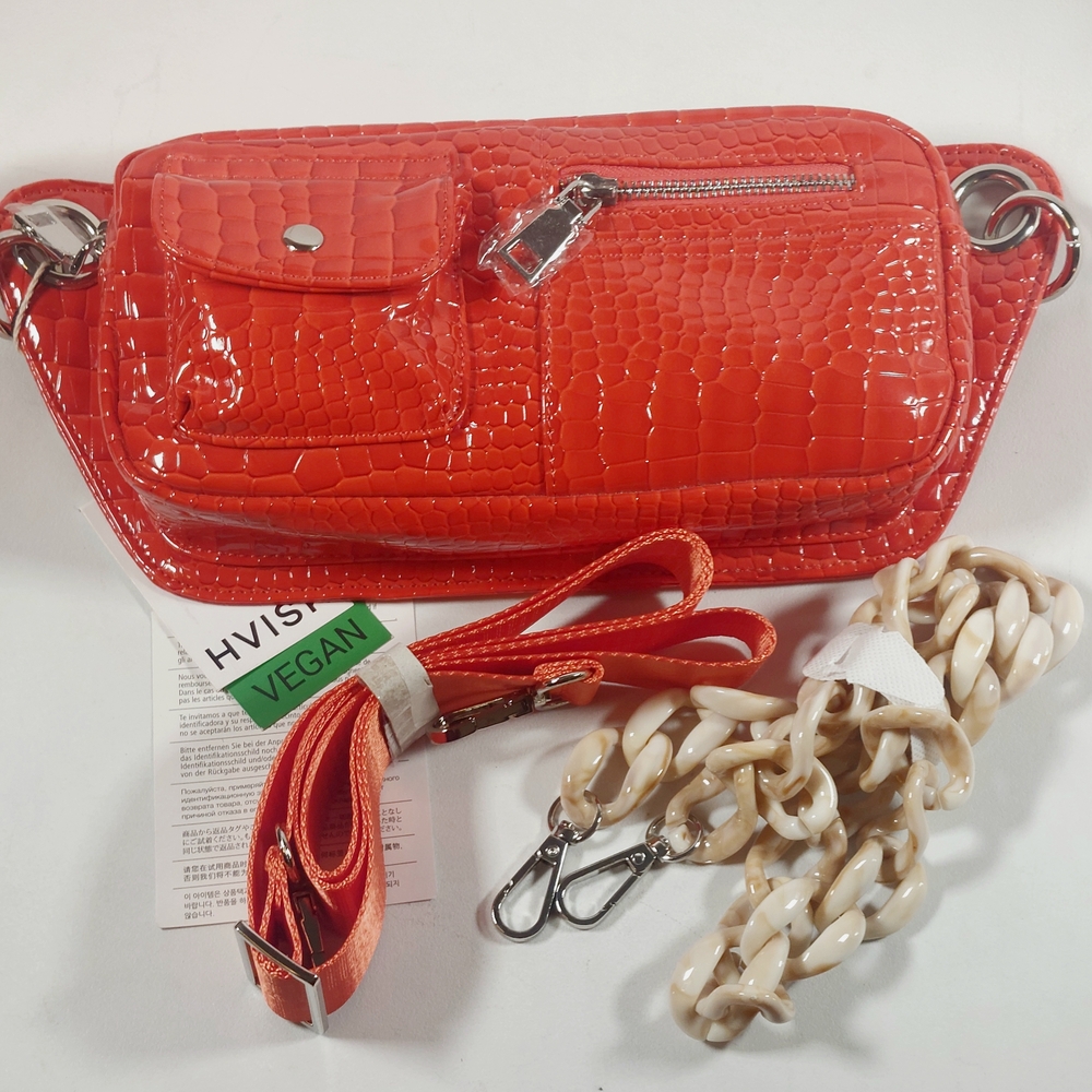 Hvisk Red Patent Croc Print Brillay convertible shoulder bag, vegan, NWT